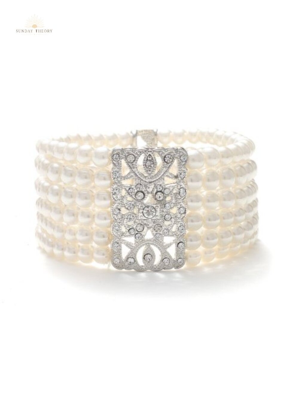 Vintage Ivory Pearl Crystal Stretch Cuff Bracelet 6-7" Bridal